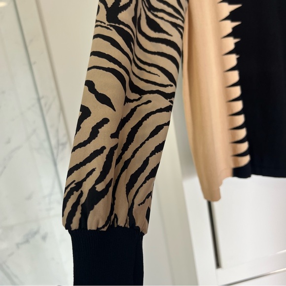 BLACK BEIGE KNITTED TOP WITH PRINTED SLEEVES SIZE S/M - Picture 5 of 10